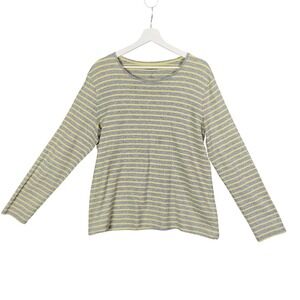 Croft & Barrow Classic Tee Striped‎ Long Sleeve Casual Yellow Gray Women Size XL
